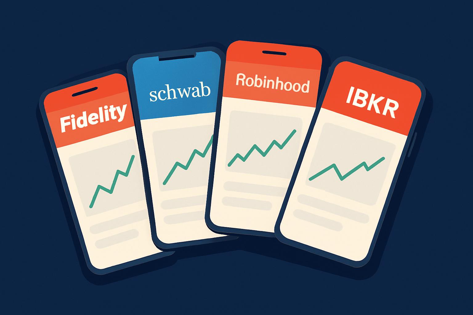 Best brokers for beginner investors 2024 — Fidelity, Charles Schwab, Robinhood, and Interactive Brokers logos compared side by side