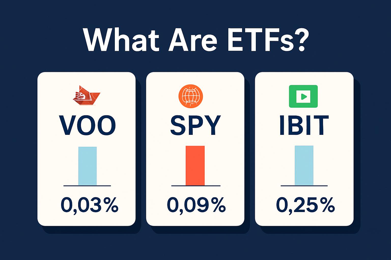 What are ETFs — editorial guide header showing Vanguard, iShares and SPDR fund logos with the title 'What Are ETFs? Beginner's Guide 2025'